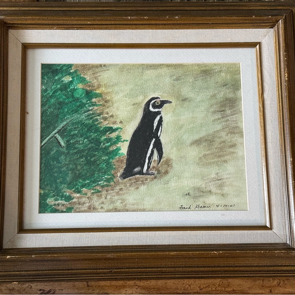 Penguin Pencil Art Piece Framed From 04/2001 by Artist Frank Kramer.